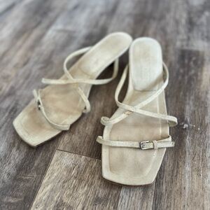 Jil Sander Suede Leather Kitten Heels with Square Toe Box - Gray/Mint Color 38.5